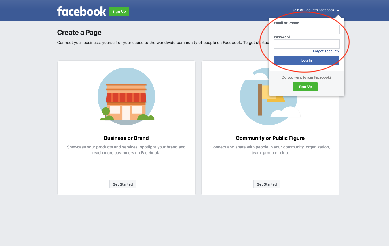 facebook create a page homepage