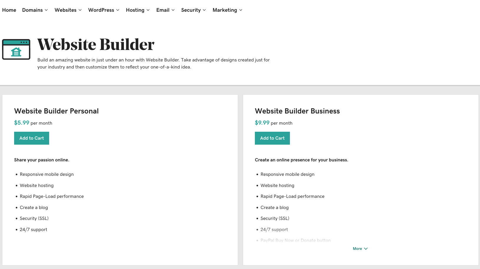 godaddy website builder plans