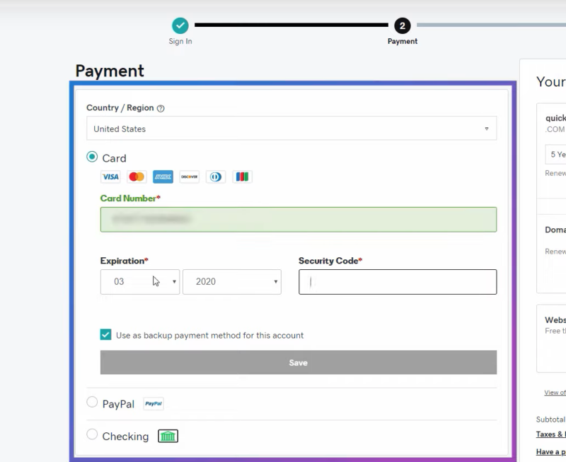 payment information section