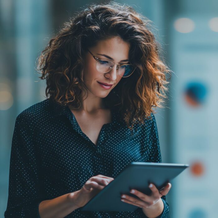 Woman on an iPad looking at how her design strategy impacts buyer behavior